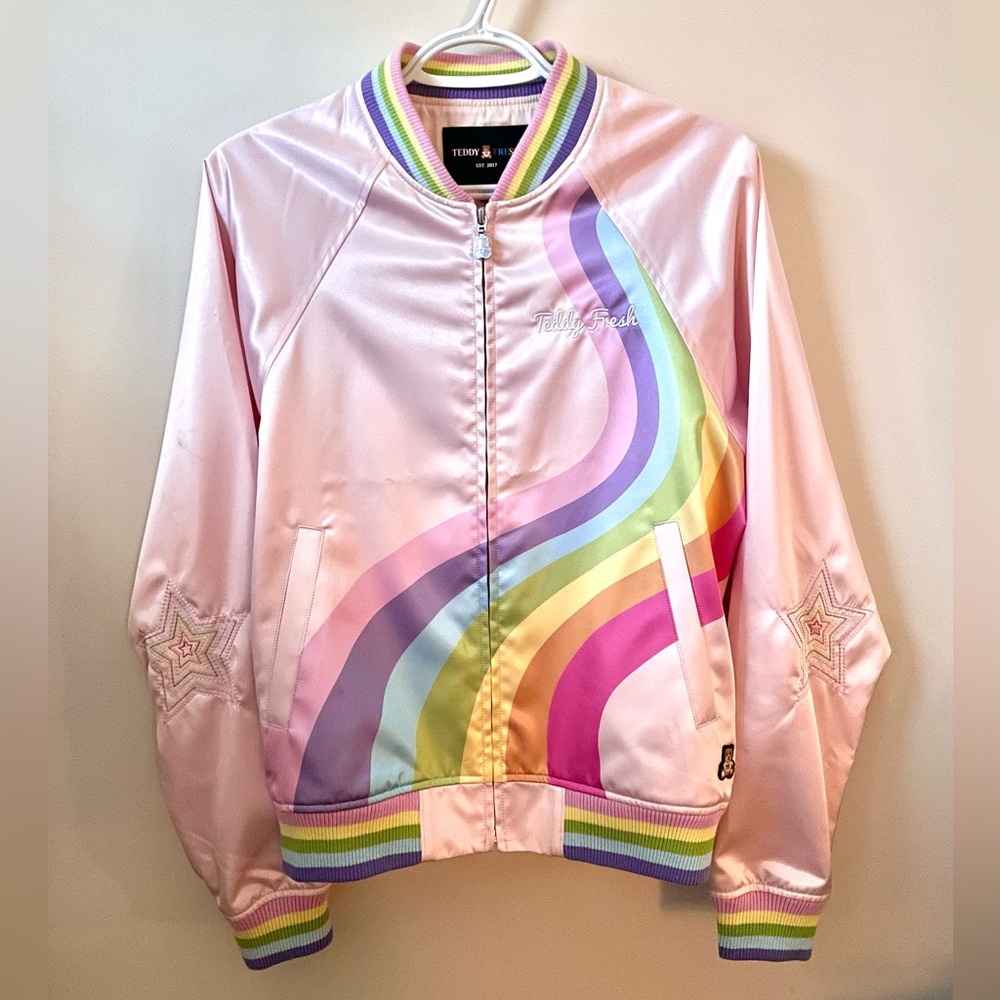 Teddy Fresh Rainbow Wave Satin Jacket - Unisex XS